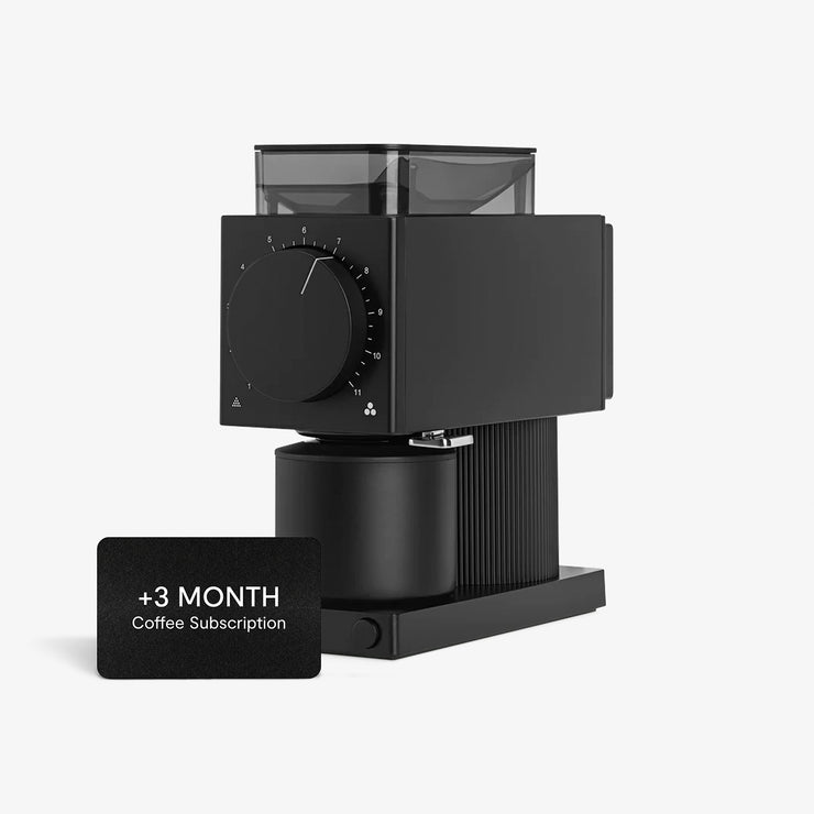 Fellow Ode Brew Grinder Gen 2 with 31 precise grind settings, quiet motor, anti-static technology, and upgraded burrs for consistent coffee grounds; compact, sleek design for home brewing precision