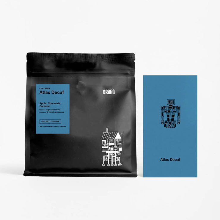 Decaf coffee bag with coffee tasting card